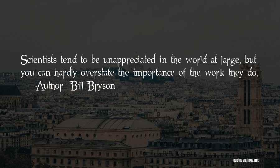 Bill Bryson Quotes: Scientists Tend To Be Unappreciated In The World At Large, But You Can Hardly Overstate The Importance Of The Work