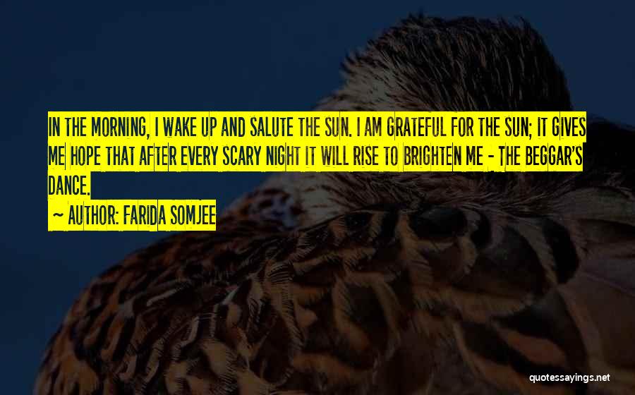 Farida Somjee Quotes: In The Morning, I Wake Up And Salute The Sun. I Am Grateful For The Sun; It Gives Me Hope