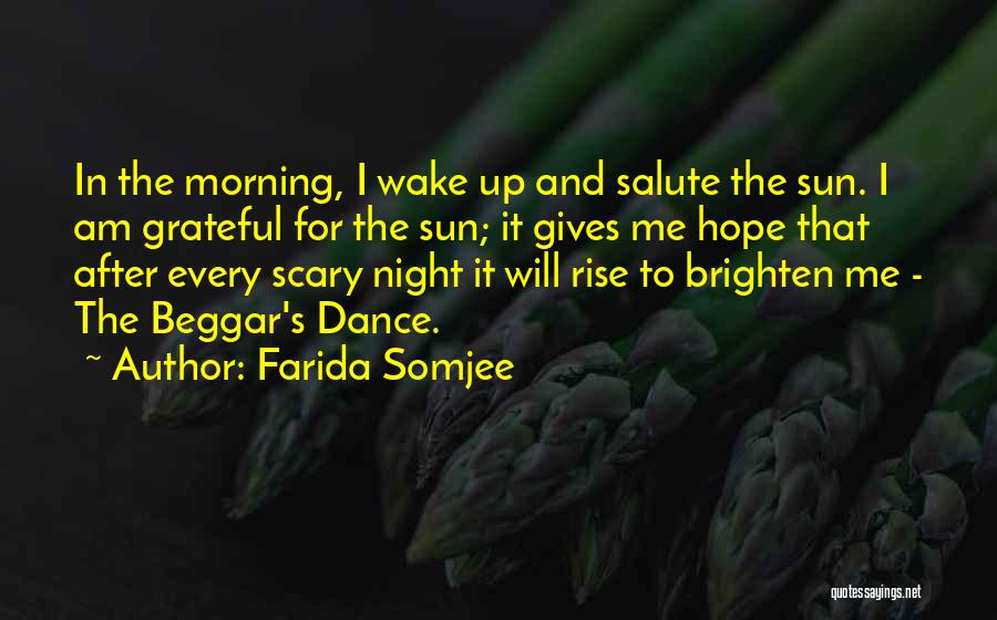 Farida Somjee Quotes: In The Morning, I Wake Up And Salute The Sun. I Am Grateful For The Sun; It Gives Me Hope