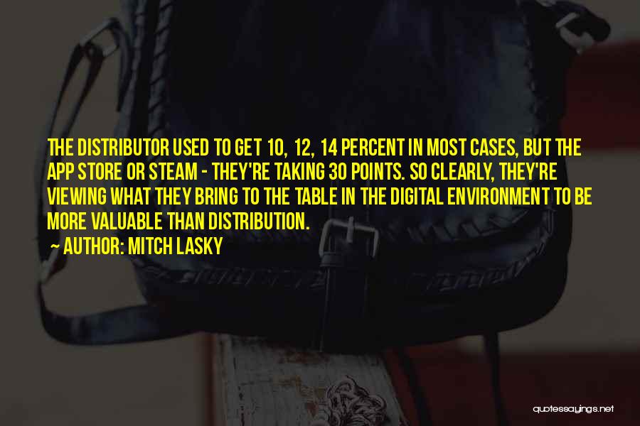 Mitch Lasky Quotes: The Distributor Used To Get 10, 12, 14 Percent In Most Cases, But The App Store Or Steam - They're
