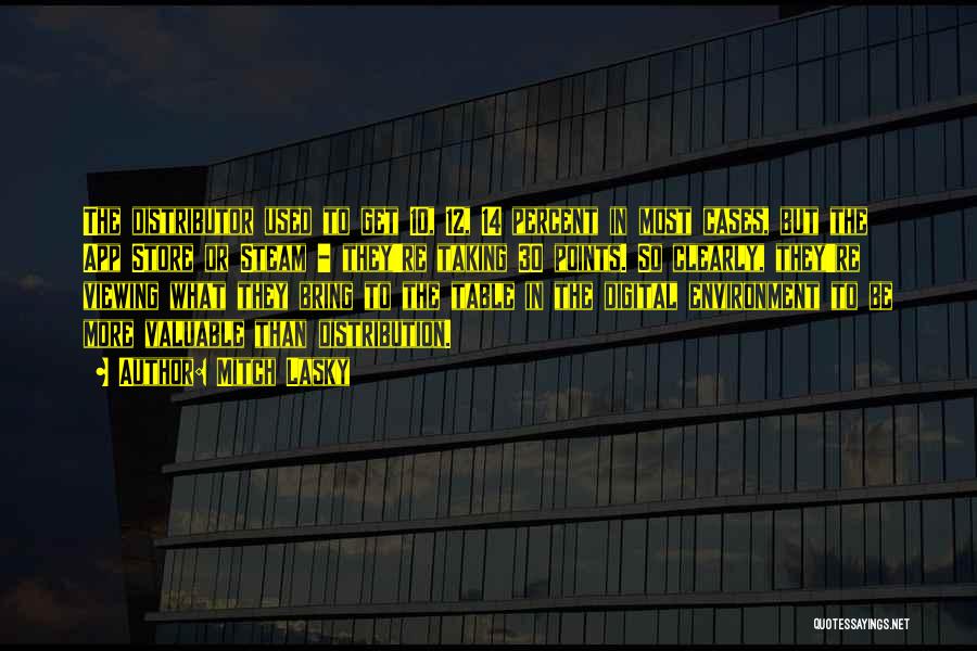 Mitch Lasky Quotes: The Distributor Used To Get 10, 12, 14 Percent In Most Cases, But The App Store Or Steam - They're