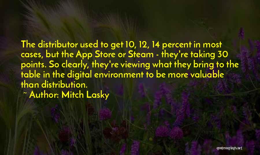 Mitch Lasky Quotes: The Distributor Used To Get 10, 12, 14 Percent In Most Cases, But The App Store Or Steam - They're