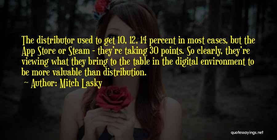 Mitch Lasky Quotes: The Distributor Used To Get 10, 12, 14 Percent In Most Cases, But The App Store Or Steam - They're