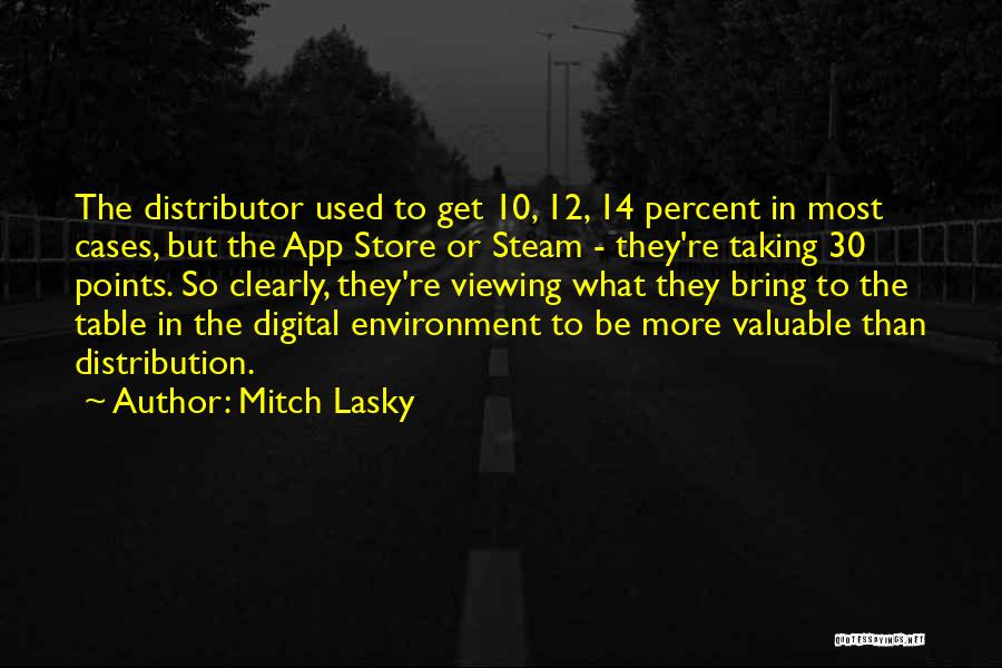 Mitch Lasky Quotes: The Distributor Used To Get 10, 12, 14 Percent In Most Cases, But The App Store Or Steam - They're