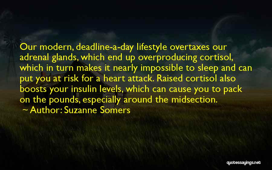 Suzanne Somers Quotes: Our Modern, Deadline-a-day Lifestyle Overtaxes Our Adrenal Glands, Which End Up Overproducing Cortisol, Which In Turn Makes It Nearly Impossible