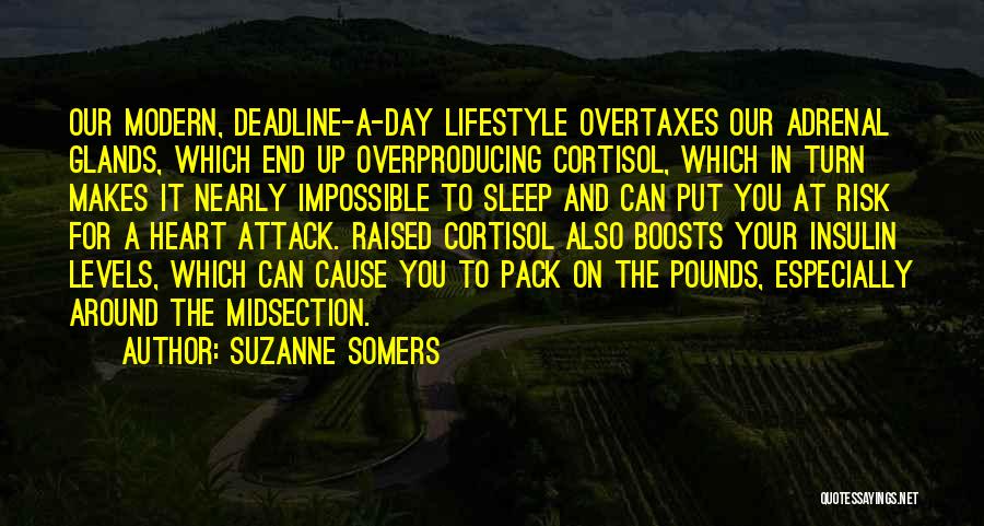 Suzanne Somers Quotes: Our Modern, Deadline-a-day Lifestyle Overtaxes Our Adrenal Glands, Which End Up Overproducing Cortisol, Which In Turn Makes It Nearly Impossible