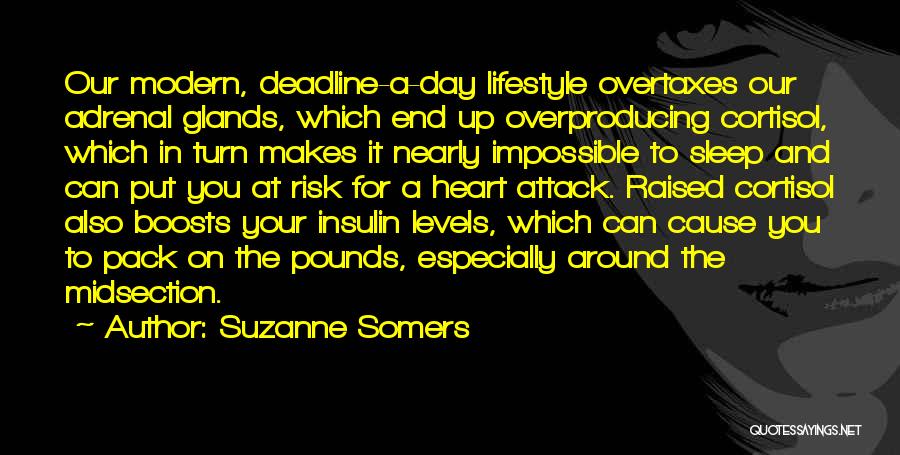 Suzanne Somers Quotes: Our Modern, Deadline-a-day Lifestyle Overtaxes Our Adrenal Glands, Which End Up Overproducing Cortisol, Which In Turn Makes It Nearly Impossible