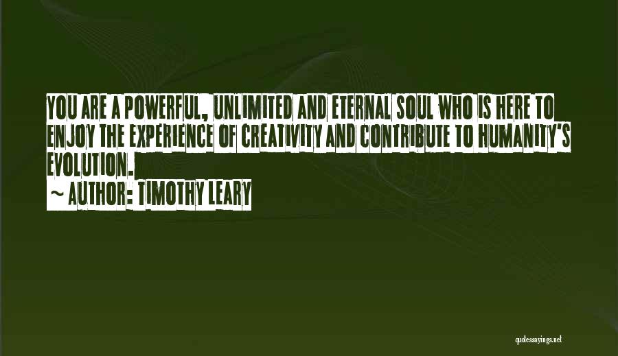 Timothy Leary Quotes: You Are A Powerful, Unlimited And Eternal Soul Who Is Here To Enjoy The Experience Of Creativity And Contribute To