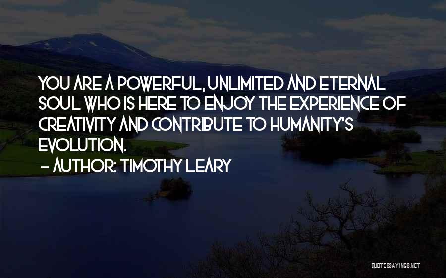 Timothy Leary Quotes: You Are A Powerful, Unlimited And Eternal Soul Who Is Here To Enjoy The Experience Of Creativity And Contribute To
