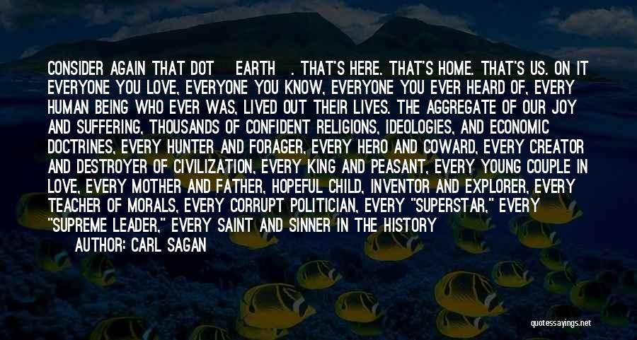 Carl Sagan Quotes: Consider Again That Dot [earth]. That's Here. That's Home. That's Us. On It Everyone You Love, Everyone You Know, Everyone