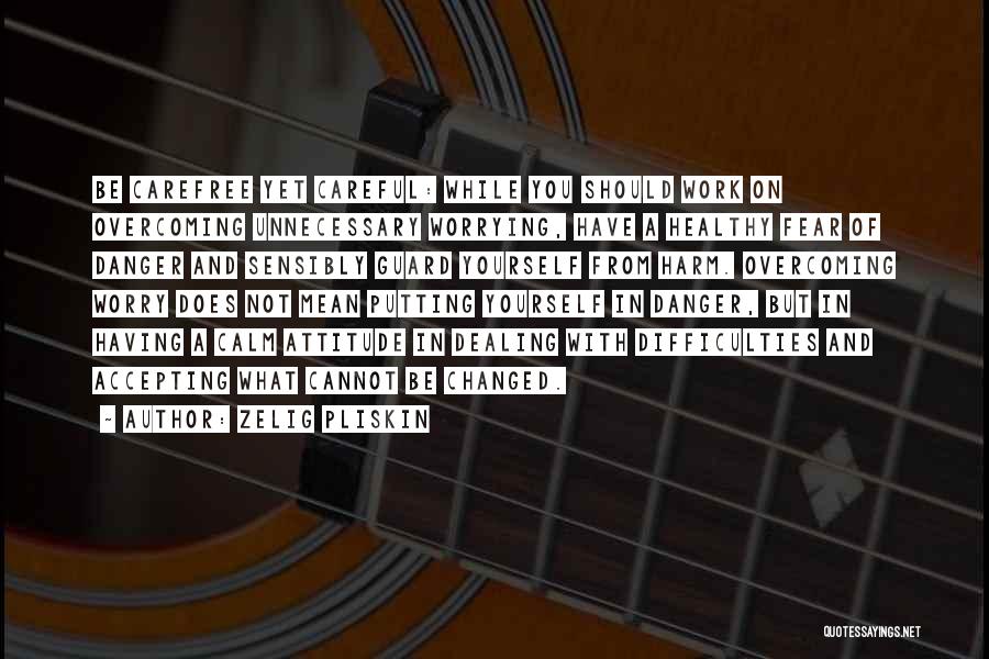 Zelig Pliskin Quotes: Be Carefree Yet Careful: While You Should Work On Overcoming Unnecessary Worrying, Have A Healthy Fear Of Danger And Sensibly