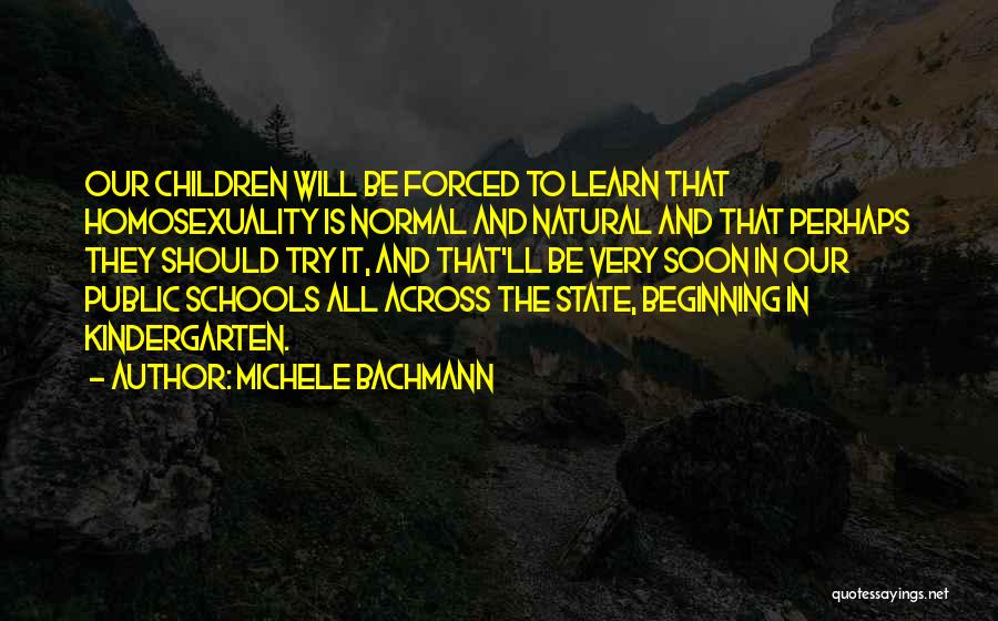 Michele Bachmann Quotes: Our Children Will Be Forced To Learn That Homosexuality Is Normal And Natural And That Perhaps They Should Try It,