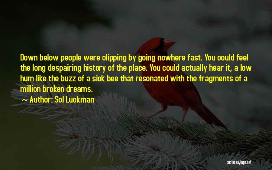 Sol Luckman Quotes: Down Below People Were Clipping By Going Nowhere Fast. You Could Feel The Long Despairing History Of The Place. You