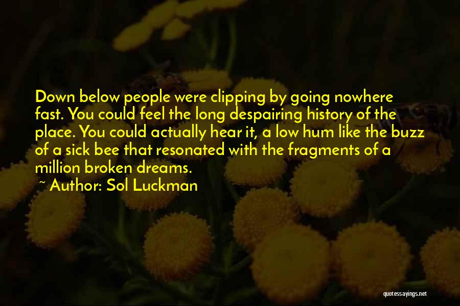 Sol Luckman Quotes: Down Below People Were Clipping By Going Nowhere Fast. You Could Feel The Long Despairing History Of The Place. You