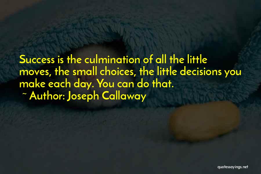 Joseph Callaway Quotes: Success Is The Culmination Of All The Little Moves, The Small Choices, The Little Decisions You Make Each Day. You