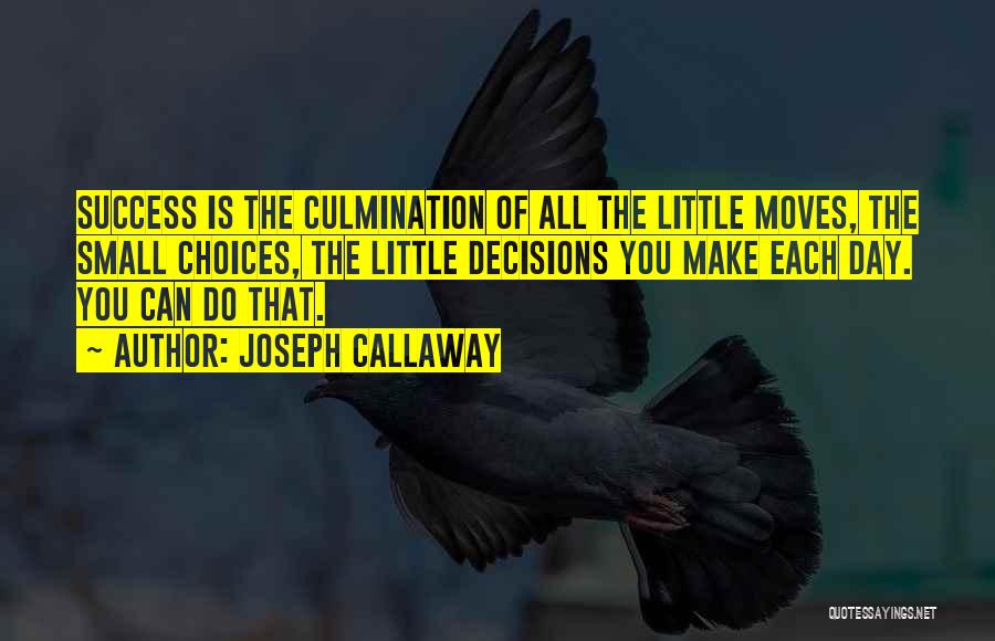 Joseph Callaway Quotes: Success Is The Culmination Of All The Little Moves, The Small Choices, The Little Decisions You Make Each Day. You