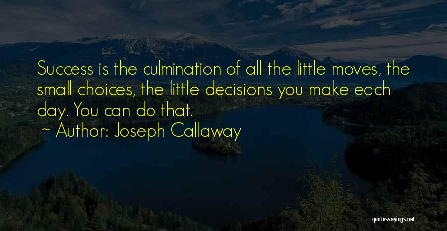 Joseph Callaway Quotes: Success Is The Culmination Of All The Little Moves, The Small Choices, The Little Decisions You Make Each Day. You