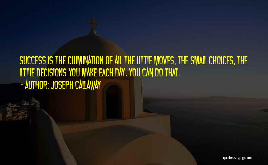 Joseph Callaway Quotes: Success Is The Culmination Of All The Little Moves, The Small Choices, The Little Decisions You Make Each Day. You