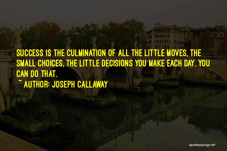 Joseph Callaway Quotes: Success Is The Culmination Of All The Little Moves, The Small Choices, The Little Decisions You Make Each Day. You
