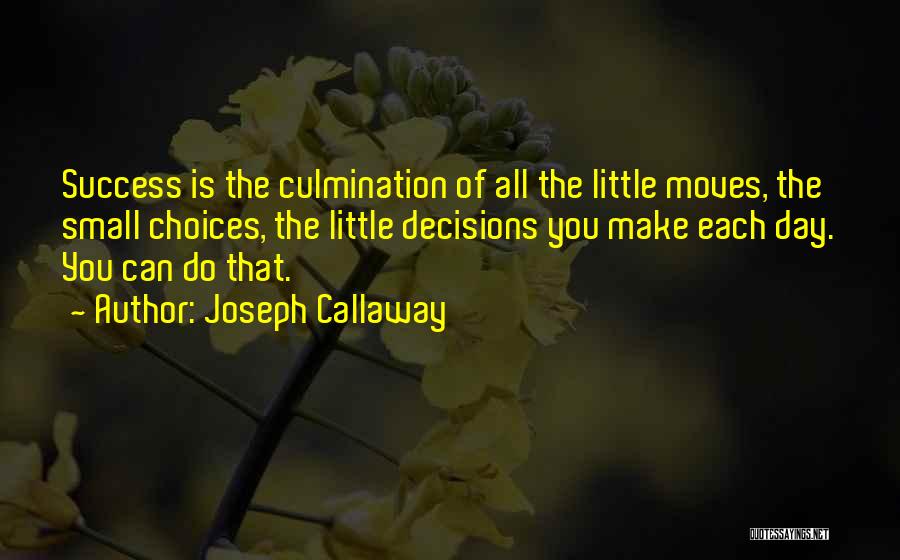 Joseph Callaway Quotes: Success Is The Culmination Of All The Little Moves, The Small Choices, The Little Decisions You Make Each Day. You