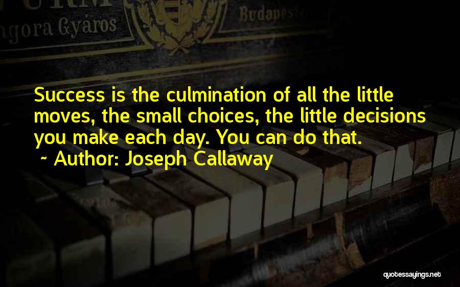 Joseph Callaway Quotes: Success Is The Culmination Of All The Little Moves, The Small Choices, The Little Decisions You Make Each Day. You