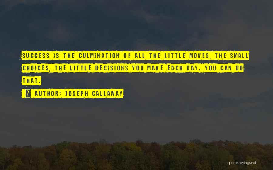 Joseph Callaway Quotes: Success Is The Culmination Of All The Little Moves, The Small Choices, The Little Decisions You Make Each Day. You
