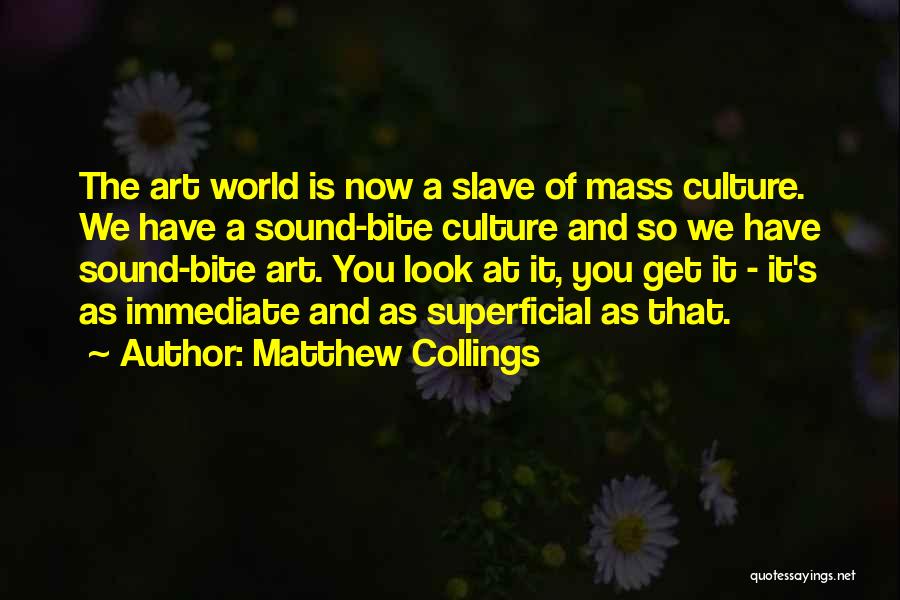 Matthew Collings Quotes: The Art World Is Now A Slave Of Mass Culture. We Have A Sound-bite Culture And So We Have Sound-bite