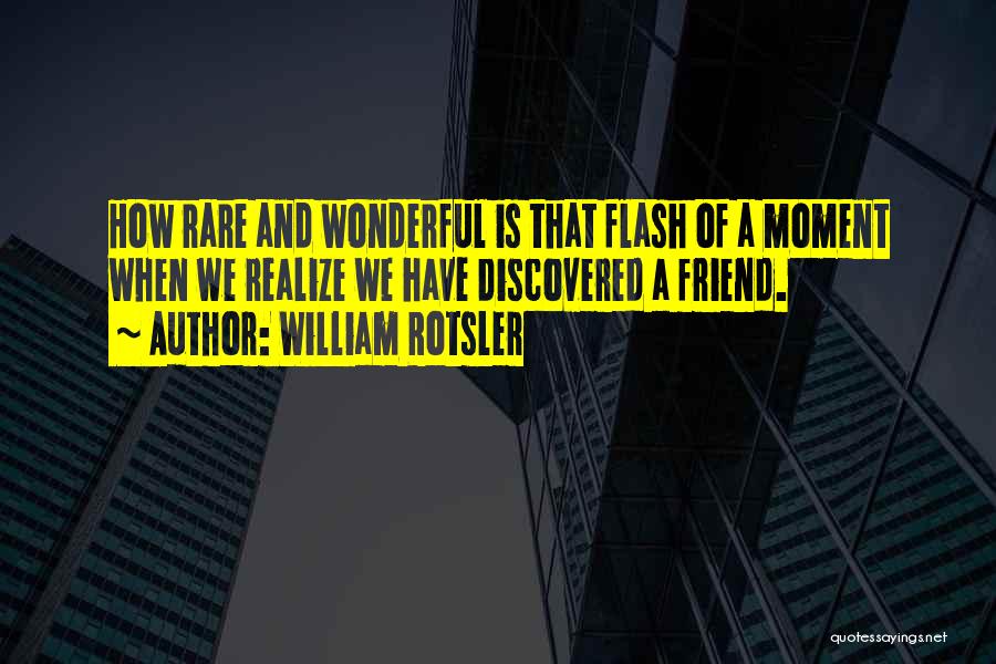 William Rotsler Quotes: How Rare And Wonderful Is That Flash Of A Moment When We Realize We Have Discovered A Friend.