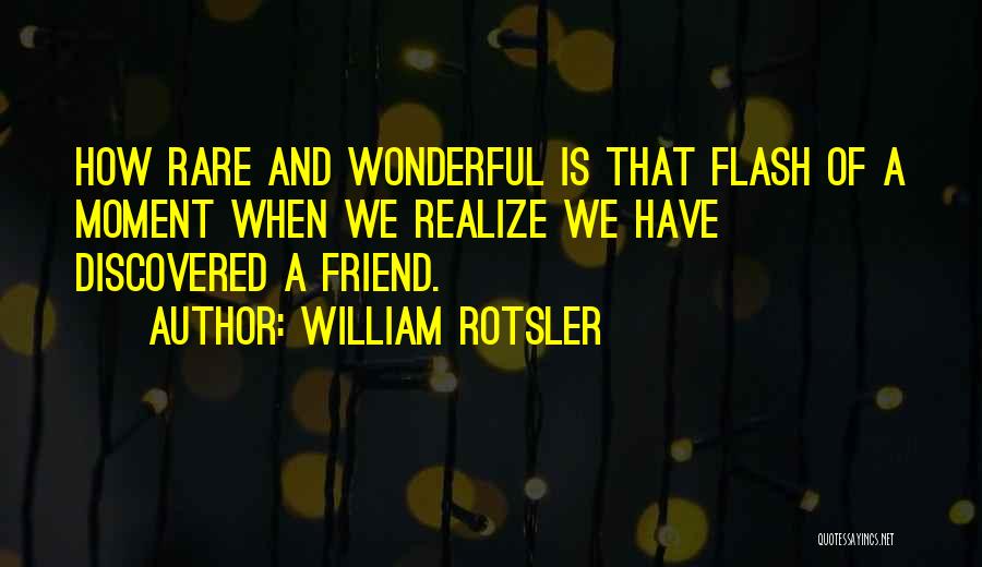 William Rotsler Quotes: How Rare And Wonderful Is That Flash Of A Moment When We Realize We Have Discovered A Friend.