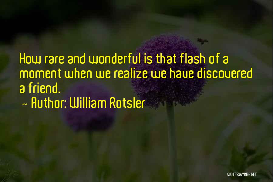 William Rotsler Quotes: How Rare And Wonderful Is That Flash Of A Moment When We Realize We Have Discovered A Friend.