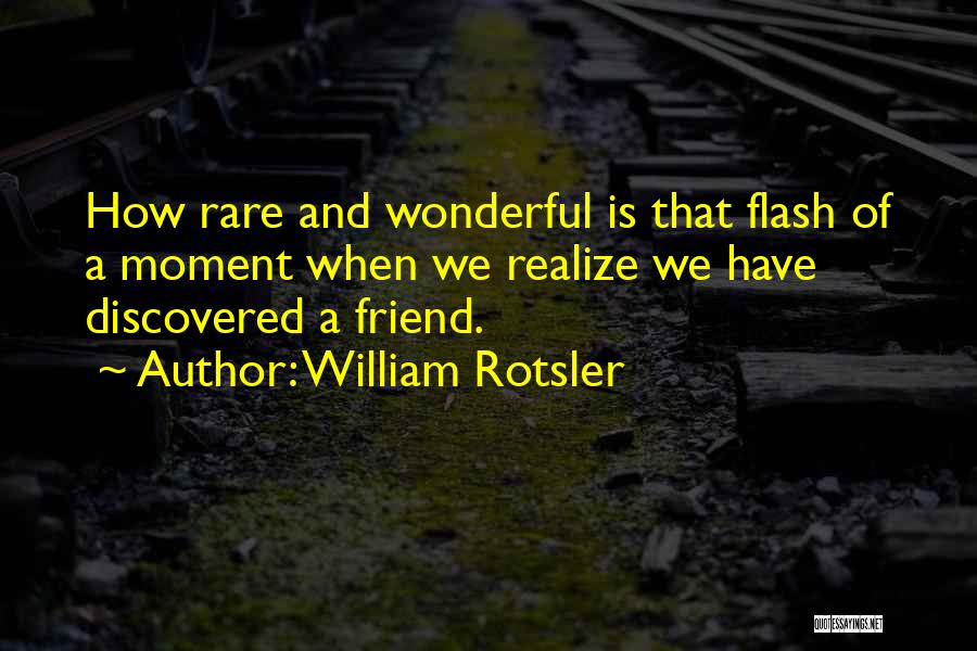 William Rotsler Quotes: How Rare And Wonderful Is That Flash Of A Moment When We Realize We Have Discovered A Friend.