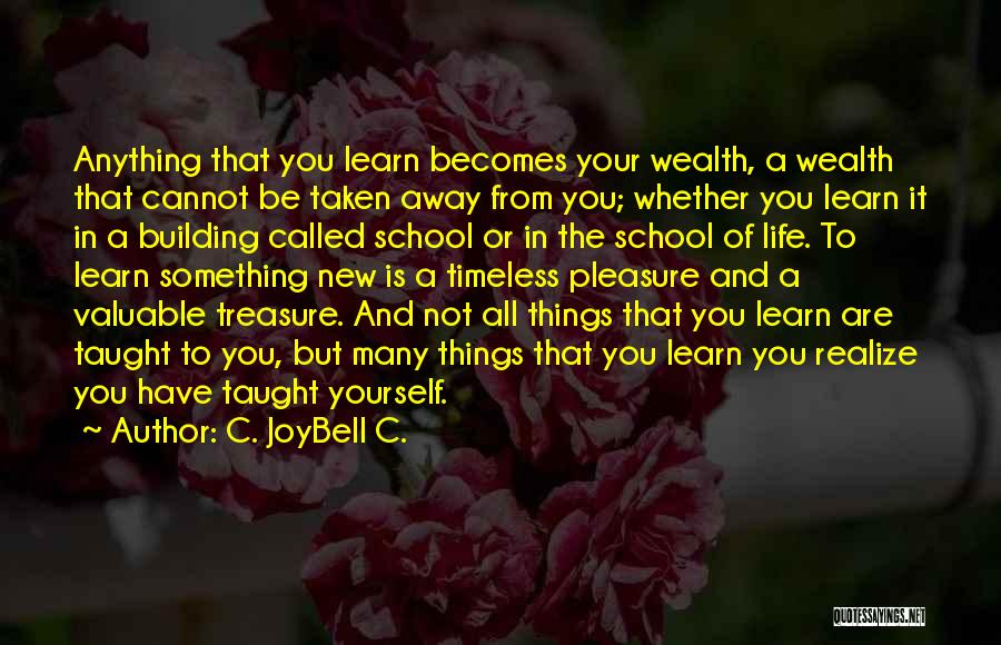 C. JoyBell C. Quotes: Anything That You Learn Becomes Your Wealth, A Wealth That Cannot Be Taken Away From You; Whether You Learn It