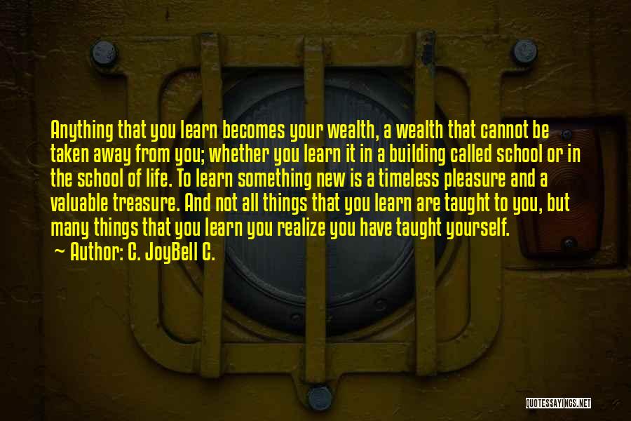 C. JoyBell C. Quotes: Anything That You Learn Becomes Your Wealth, A Wealth That Cannot Be Taken Away From You; Whether You Learn It