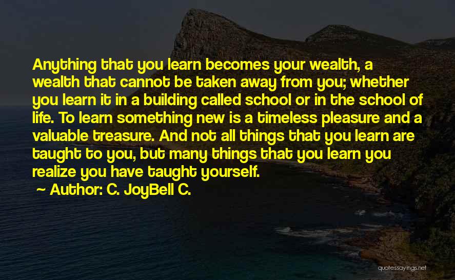 C. JoyBell C. Quotes: Anything That You Learn Becomes Your Wealth, A Wealth That Cannot Be Taken Away From You; Whether You Learn It