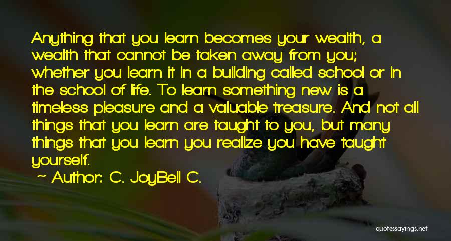 C. JoyBell C. Quotes: Anything That You Learn Becomes Your Wealth, A Wealth That Cannot Be Taken Away From You; Whether You Learn It