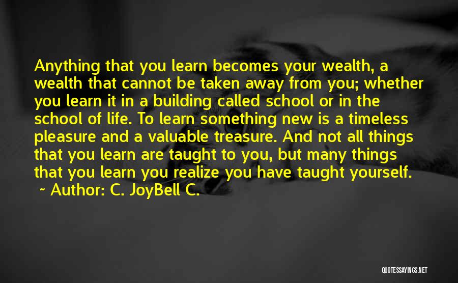 C. JoyBell C. Quotes: Anything That You Learn Becomes Your Wealth, A Wealth That Cannot Be Taken Away From You; Whether You Learn It