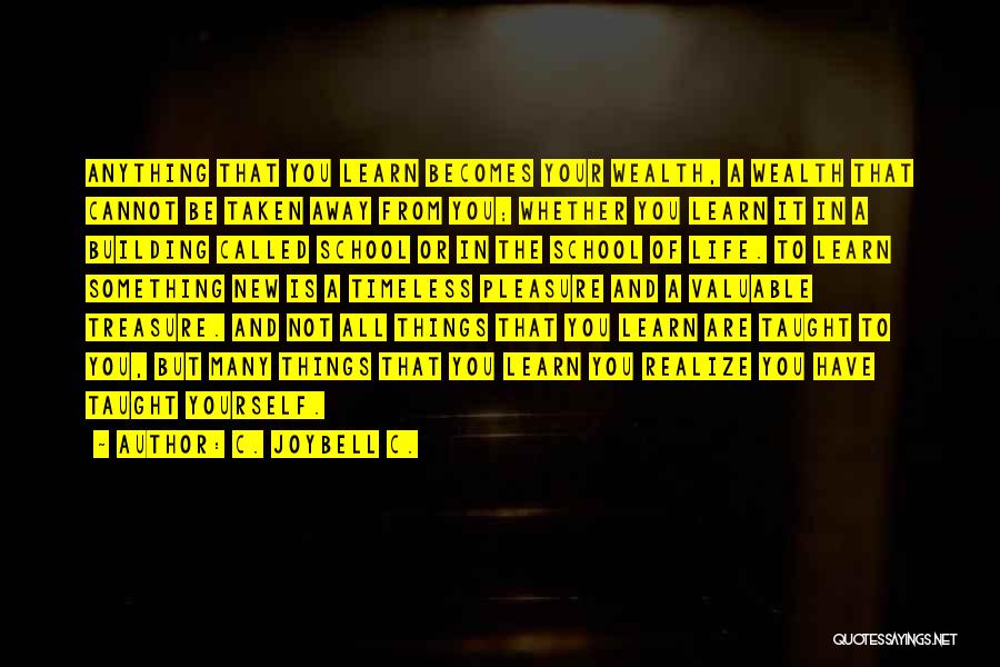 C. JoyBell C. Quotes: Anything That You Learn Becomes Your Wealth, A Wealth That Cannot Be Taken Away From You; Whether You Learn It