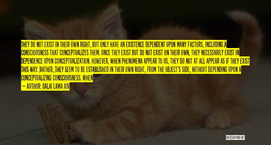 Dalai Lama XIV Quotes: They Do Not Exist In Their Own Right, But Only Have An Existence Dependent Upon Many Factors, Including A Consciousness