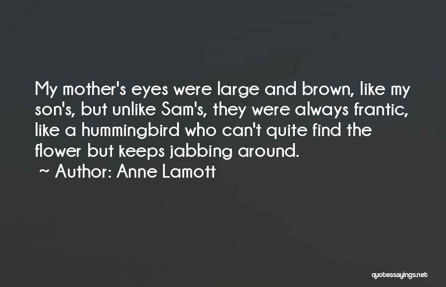 Anne Lamott Quotes: My Mother's Eyes Were Large And Brown, Like My Son's, But Unlike Sam's, They Were Always Frantic, Like A Hummingbird