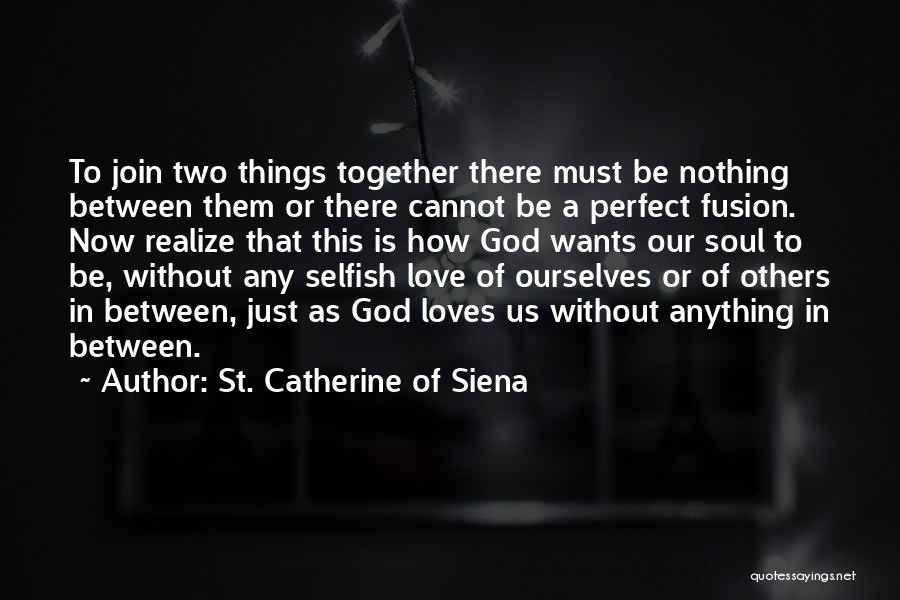 St. Catherine Of Siena Quotes: To Join Two Things Together There Must Be Nothing Between Them Or There Cannot Be A Perfect Fusion. Now Realize