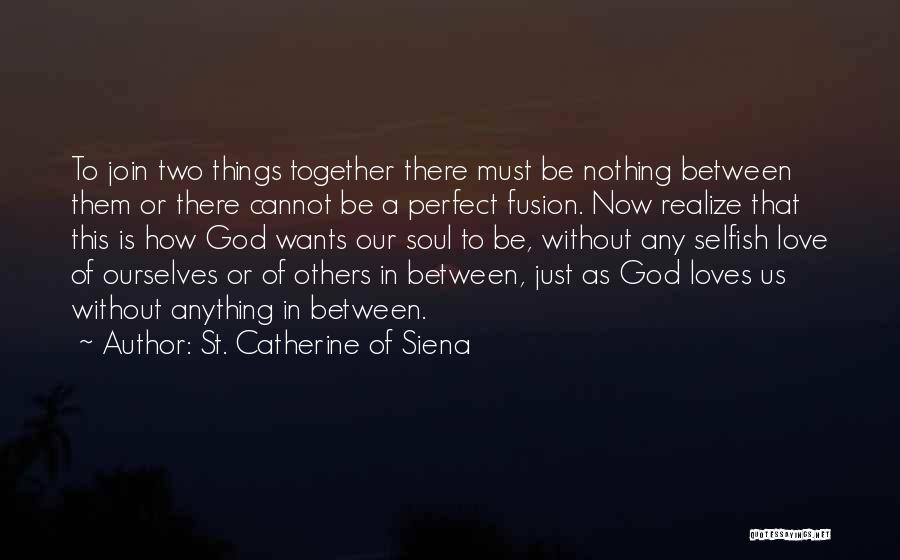 St. Catherine Of Siena Quotes: To Join Two Things Together There Must Be Nothing Between Them Or There Cannot Be A Perfect Fusion. Now Realize