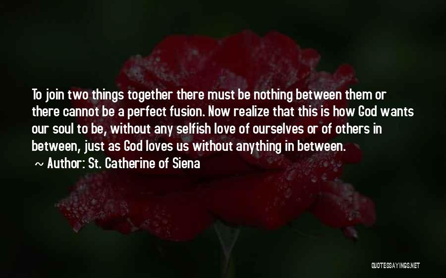 St. Catherine Of Siena Quotes: To Join Two Things Together There Must Be Nothing Between Them Or There Cannot Be A Perfect Fusion. Now Realize