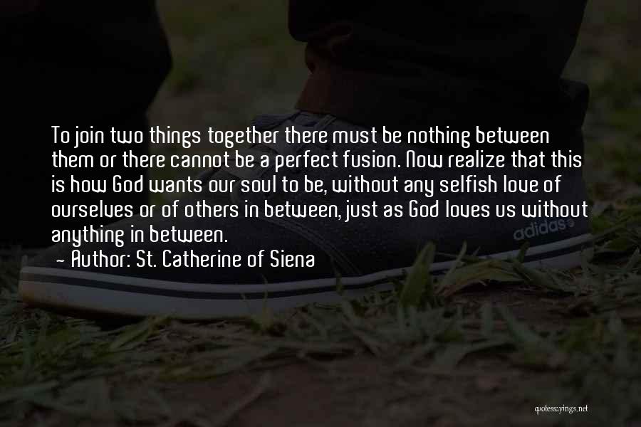 St. Catherine Of Siena Quotes: To Join Two Things Together There Must Be Nothing Between Them Or There Cannot Be A Perfect Fusion. Now Realize