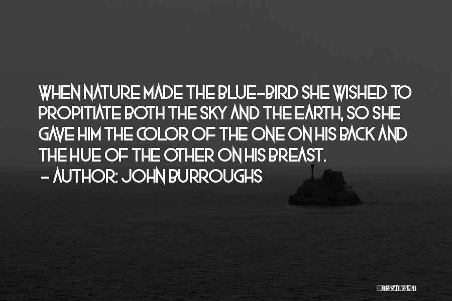 John Burroughs Quotes: When Nature Made The Blue-bird She Wished To Propitiate Both The Sky And The Earth, So She Gave Him The
