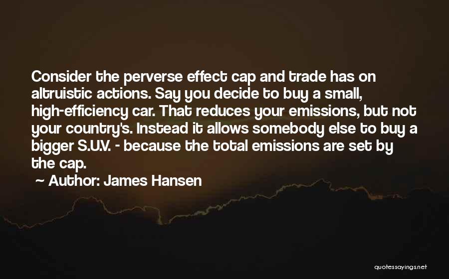 James Hansen Quotes: Consider The Perverse Effect Cap And Trade Has On Altruistic Actions. Say You Decide To Buy A Small, High-efficiency Car.