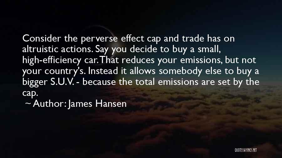 James Hansen Quotes: Consider The Perverse Effect Cap And Trade Has On Altruistic Actions. Say You Decide To Buy A Small, High-efficiency Car.