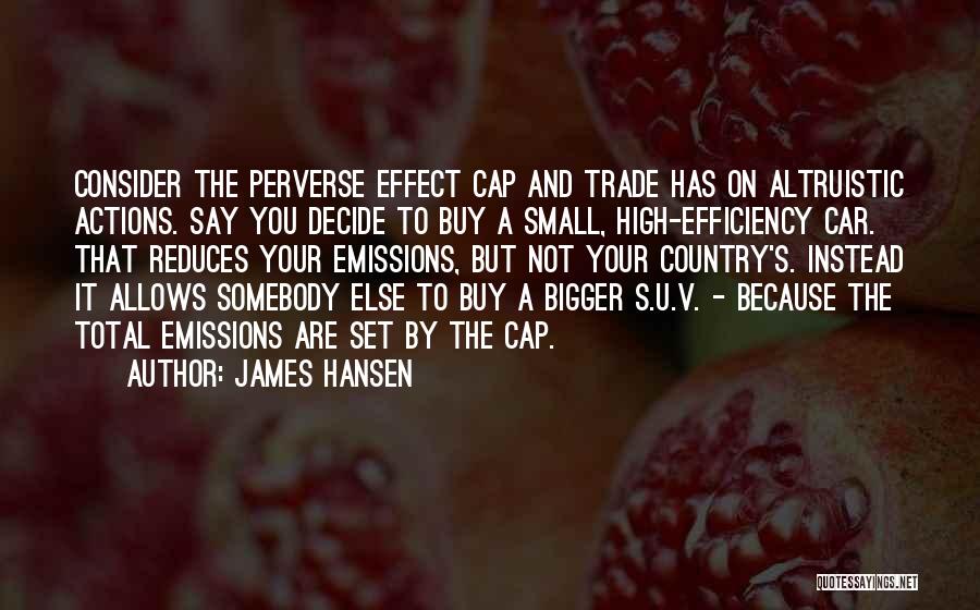 James Hansen Quotes: Consider The Perverse Effect Cap And Trade Has On Altruistic Actions. Say You Decide To Buy A Small, High-efficiency Car.