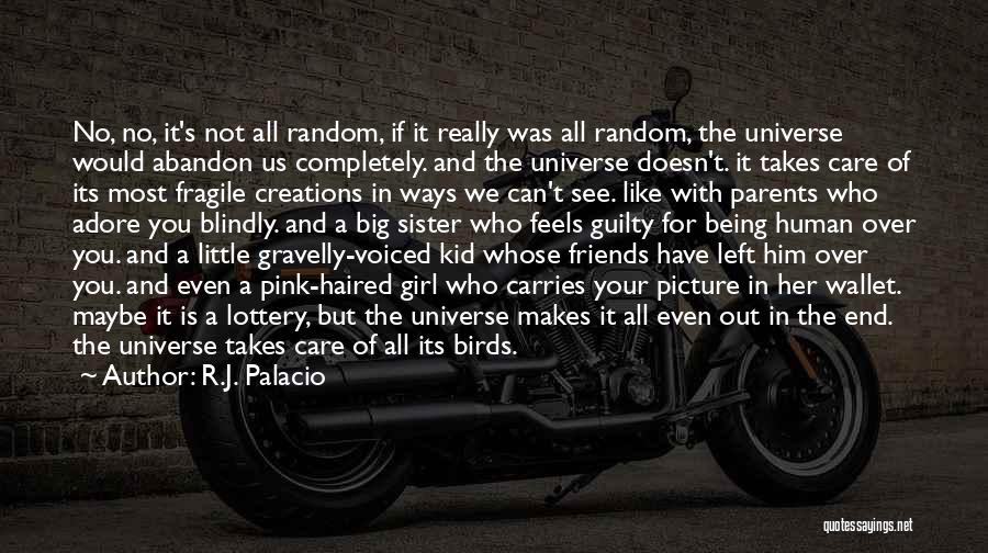 R.J. Palacio Quotes: No, No, It's Not All Random, If It Really Was All Random, The Universe Would Abandon Us Completely. And The