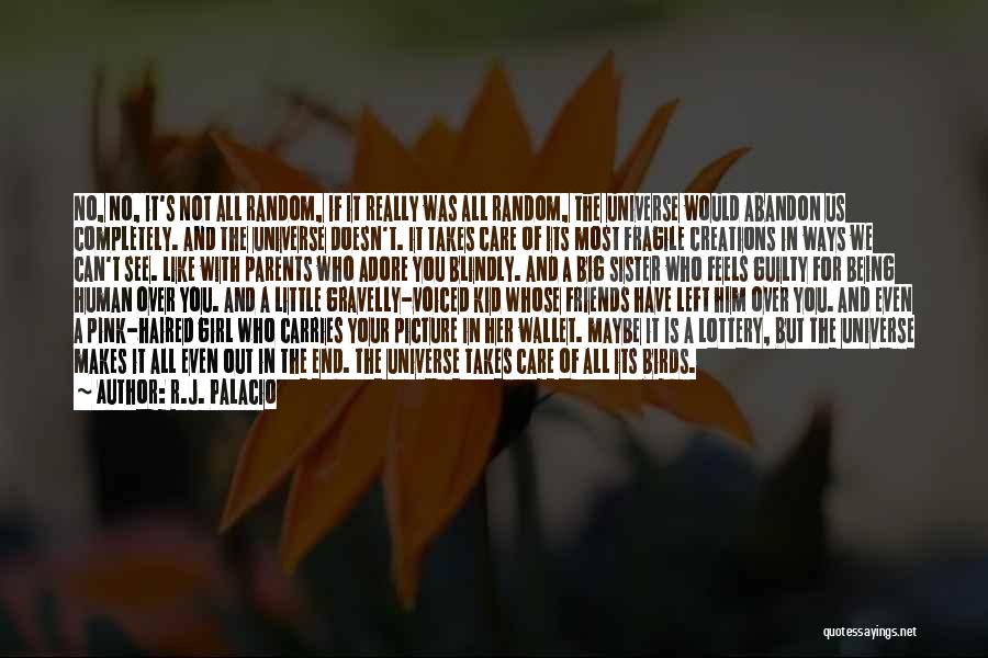 R.J. Palacio Quotes: No, No, It's Not All Random, If It Really Was All Random, The Universe Would Abandon Us Completely. And The