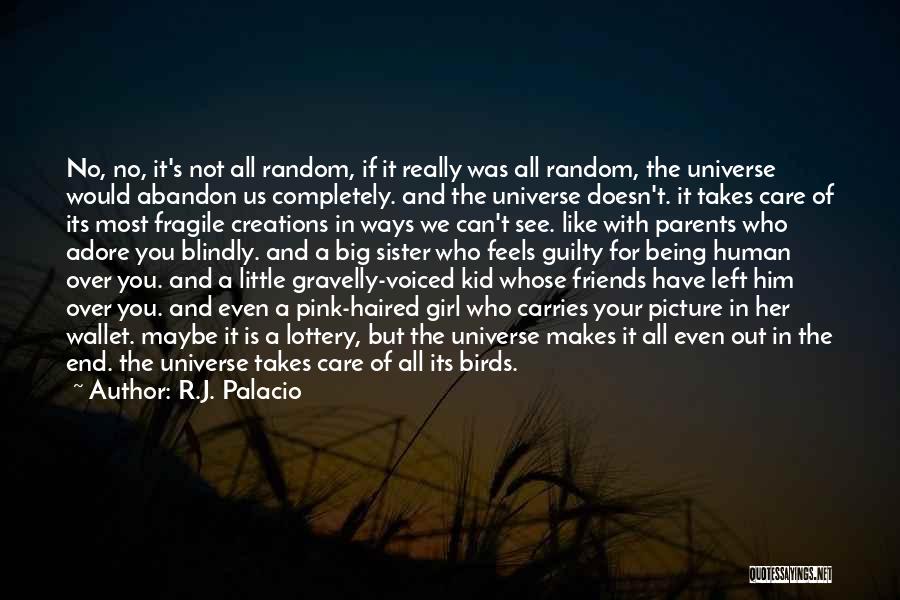 R.J. Palacio Quotes: No, No, It's Not All Random, If It Really Was All Random, The Universe Would Abandon Us Completely. And The